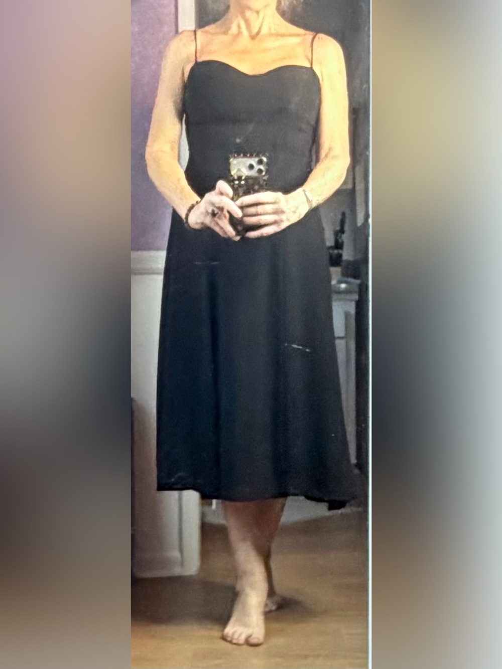 Quintessential Little Black Midi Dress Slim fit and adjustable spaghetti straps - Picture 2 of 14